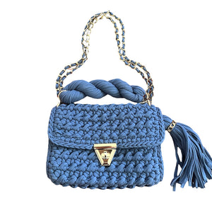Archiella Knitted Handbag Denim Blue Gold
