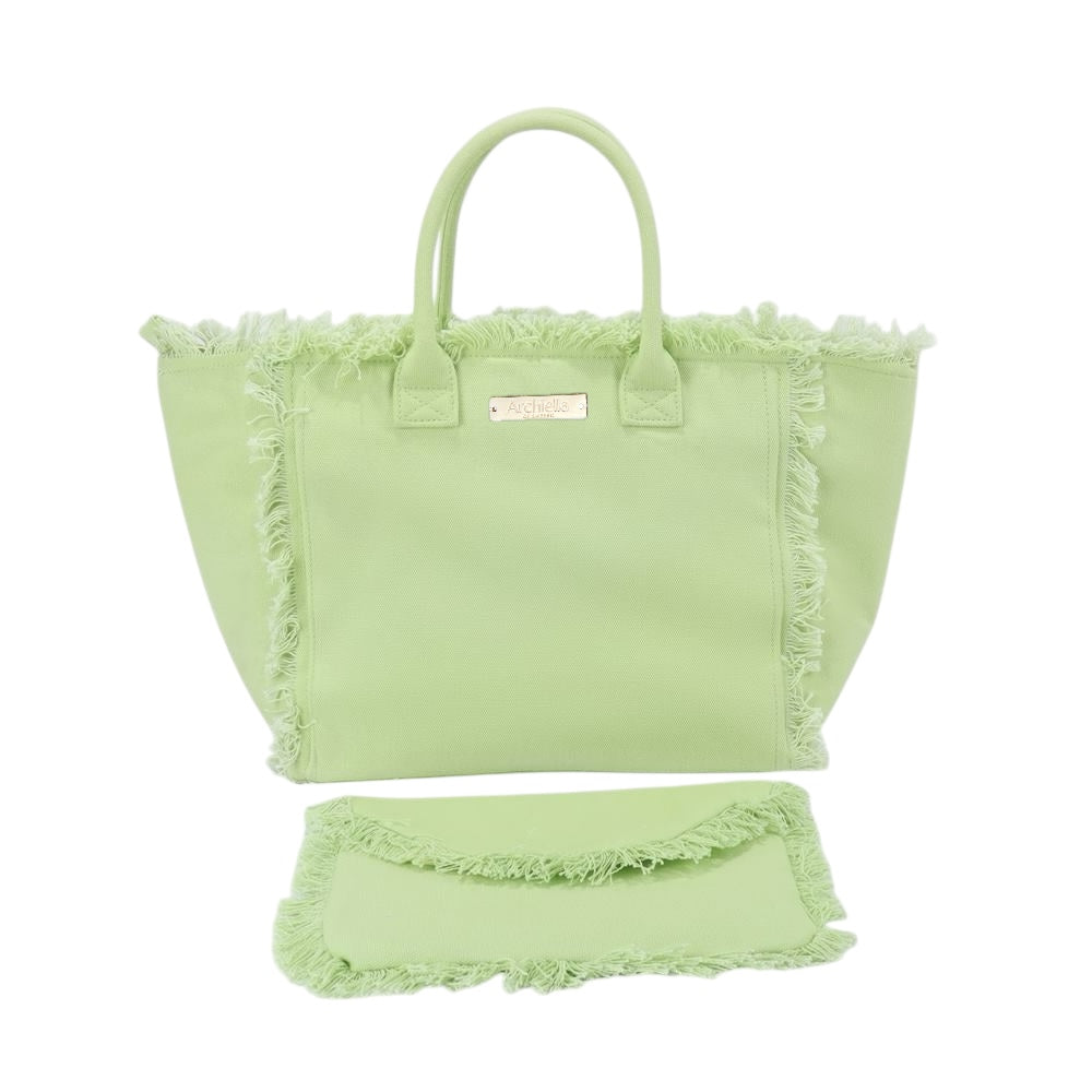 Archiella Summer Fringe Canvas Tote Lime Cream