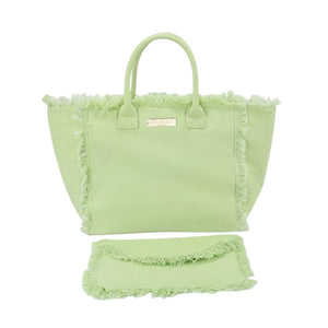 Archiella Summer Fringe Canvas Tote Lime Cream