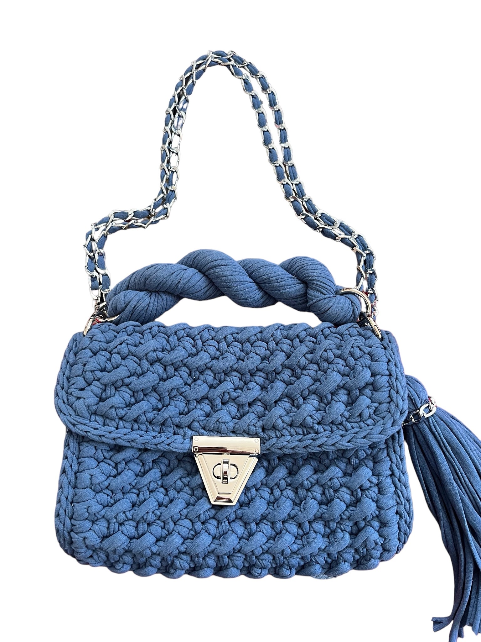 Archiella Knitted Handbag Denim Blue Silver